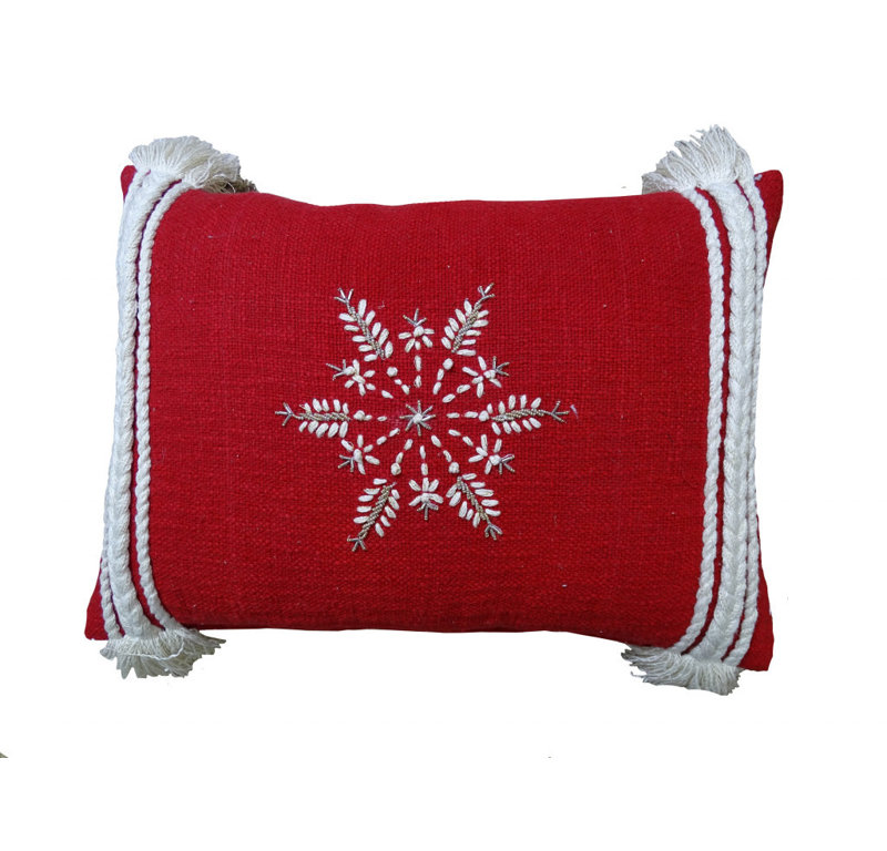 Embroidered Cotton Blend Throw Pillow