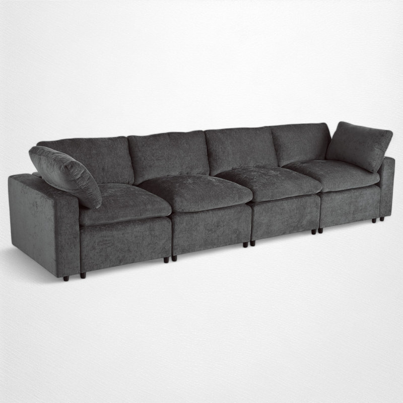 4 - Piece Modular Upholstered Sectional, Gray Polyester Blend