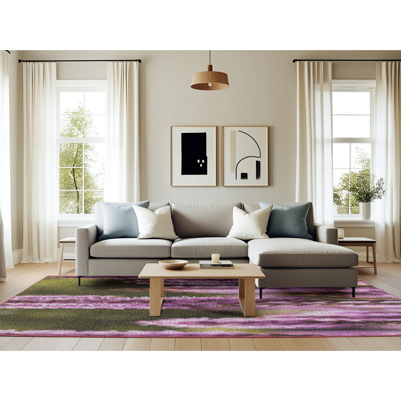 Tapis mauve/vert à tisser électrique, Rectangle 6 pi x 9 pi