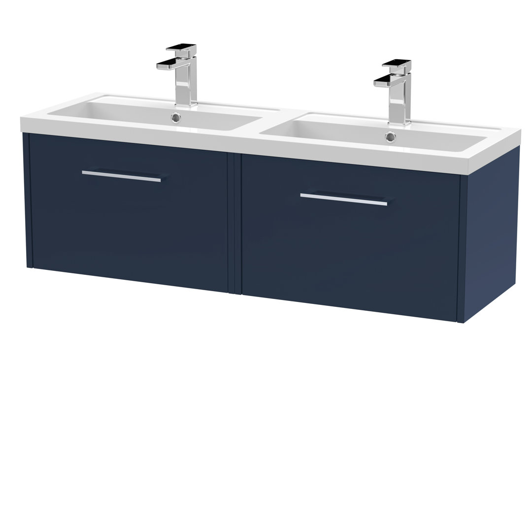 Hudson Reed Juno 1200mm Wall Hung Vanity Unit - Midnight Blue - Double Drawer - Double Basin - Image 3