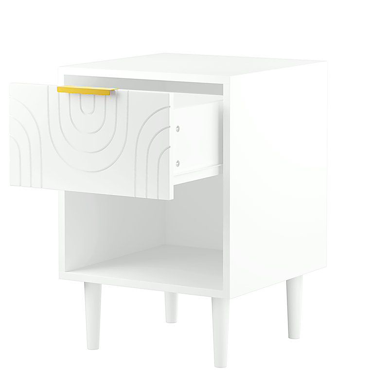 Table de chevet moderne 22,83 po avec tiroir et tablette ouverte