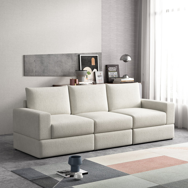 225Cm Polyester Square Arms Standard Sofa 