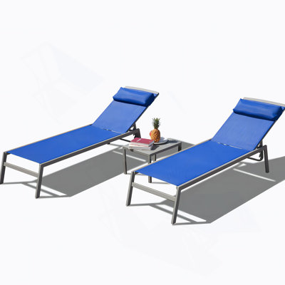 Patio Chaise Lounge Set, 3 Pieces Adjustable Aluminum Backrest Pool Lounge Chairs