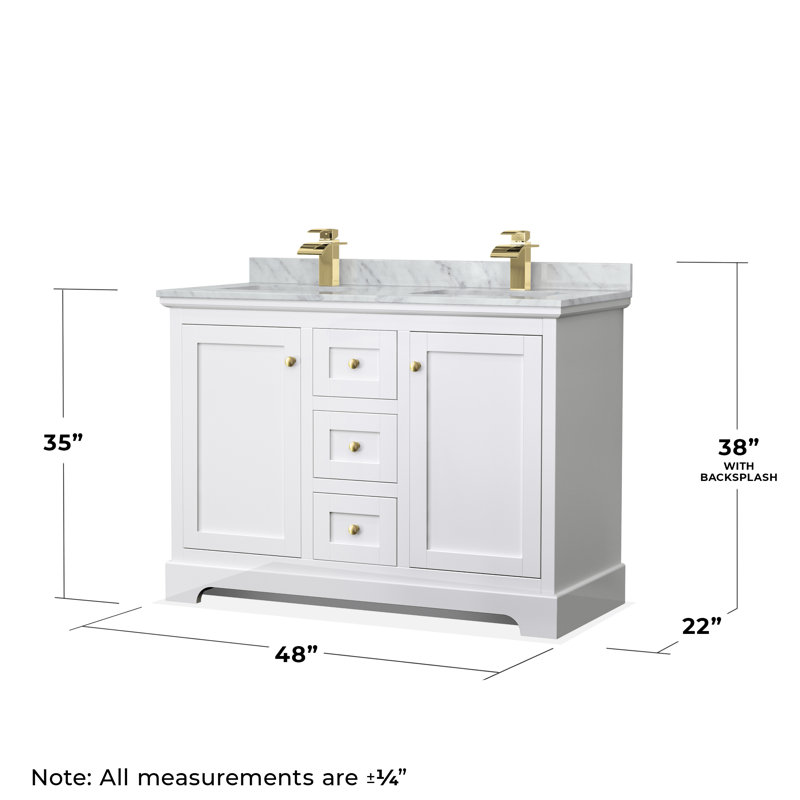 Ensemble de meuble-lavabo double 48 po avec miroir Avery, Blanc, Or brossé