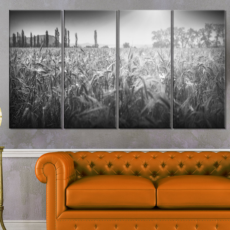 «Black and White Wheat Field», ensemble de 4 impressions sur toile tendue
