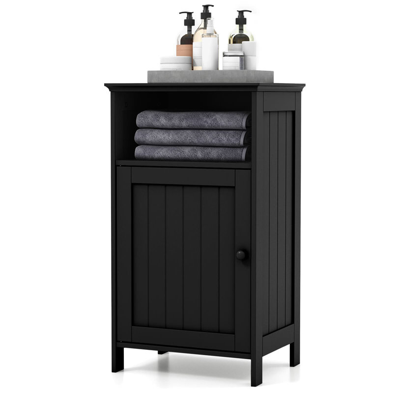 Bathroom Floor Cabinet Single Door Side Cabinet W/Shelf-Black