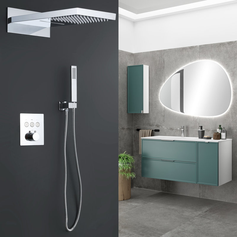  Système de douche thermostatique à haute pression, ensemble de robinet de douche mural en laiton avec pomme de douche pluie et cascade et douchette