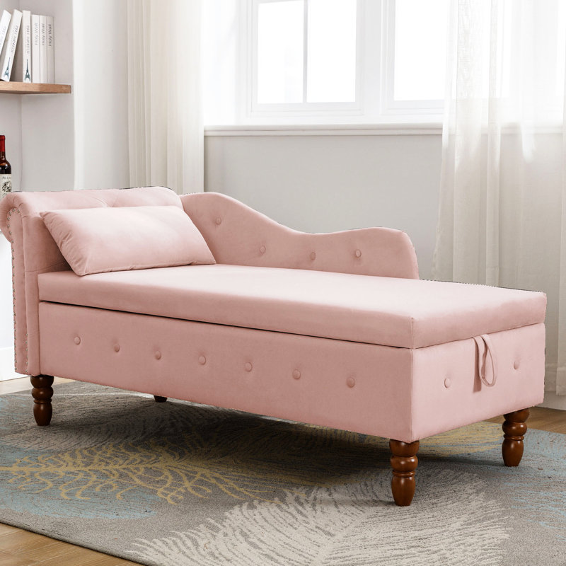 Chaise longue rose confortable - Fabrication en bois massif avec espace roulé supplémentaire, Rose