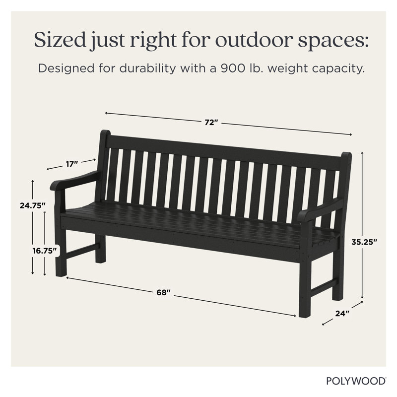 POLYWOOD Rockford Bench, Black, 35.25" H x 72" W x 24" D