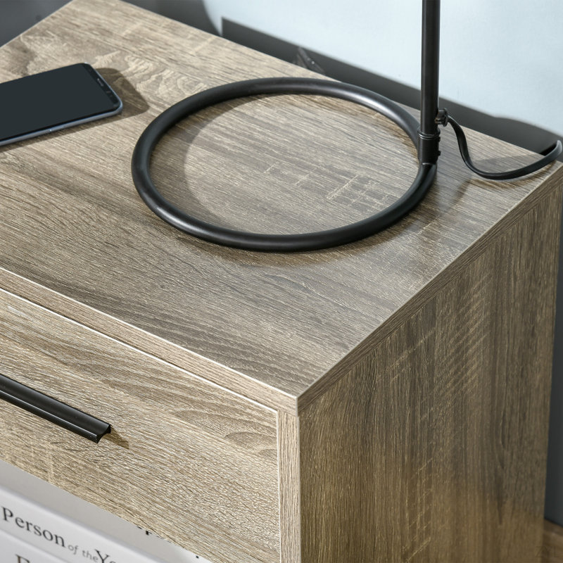 Table d'appoint avec tiroir et tablette de rangement, table de bout pour toutes les pièces, Gris
