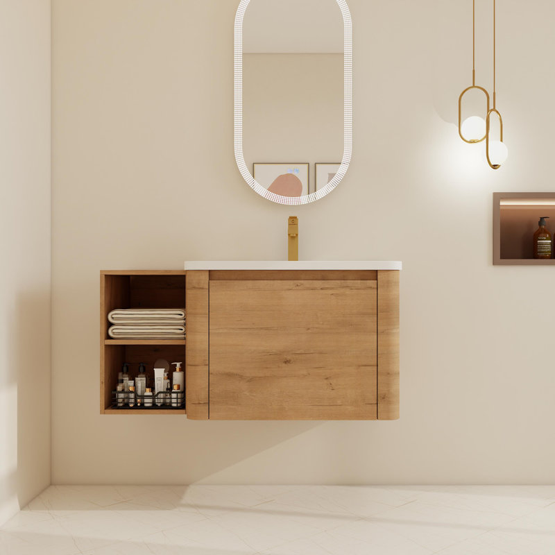 Ensemble de meuble-lavabo simple mural 36 "/ 40" avec lavabo en céramique, 40", Imitation chêne