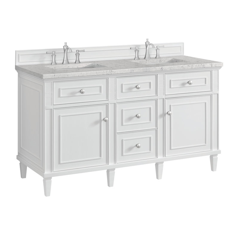 Lorelai 60'' Double Bathroom Vanity with Top, Bright White, Eternal Jasmine Pearl, 8" Widespread
