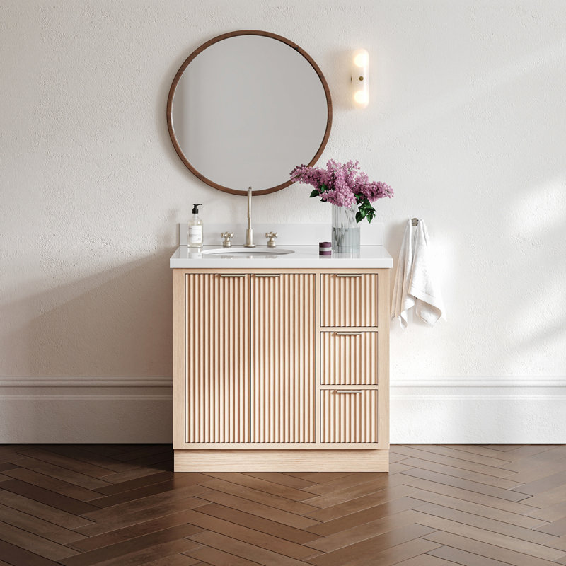 Ensemble de meuble-lavabo ovale décalé à gauche 37 po avec comptoir à quartz blanc pur 1,5 po Koeninger, Ovale, Gauche