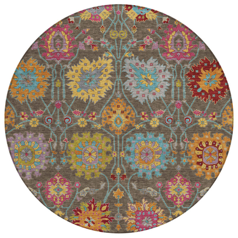 Machine Washable Indoor/Outdoor Chantille ACN2288 Damask Rug, Round 8'