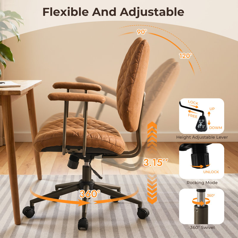Albaugh Ergonomic Office Chair Swivel Task Chair with Adjustable Gas Lift, Light Brown
