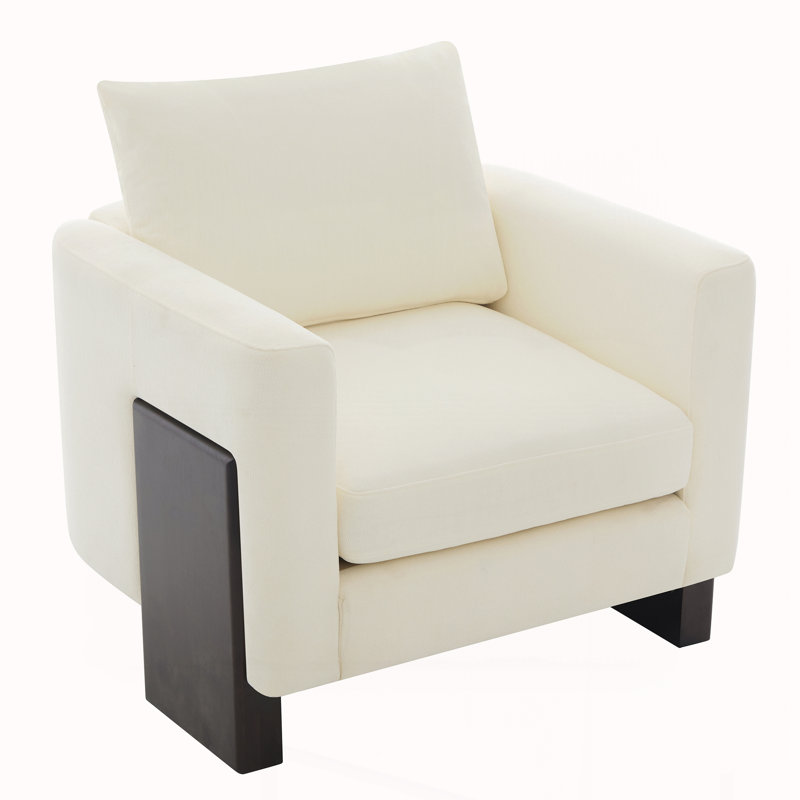 Fauteuil club avec pieds en bois d'hévéa, Beige