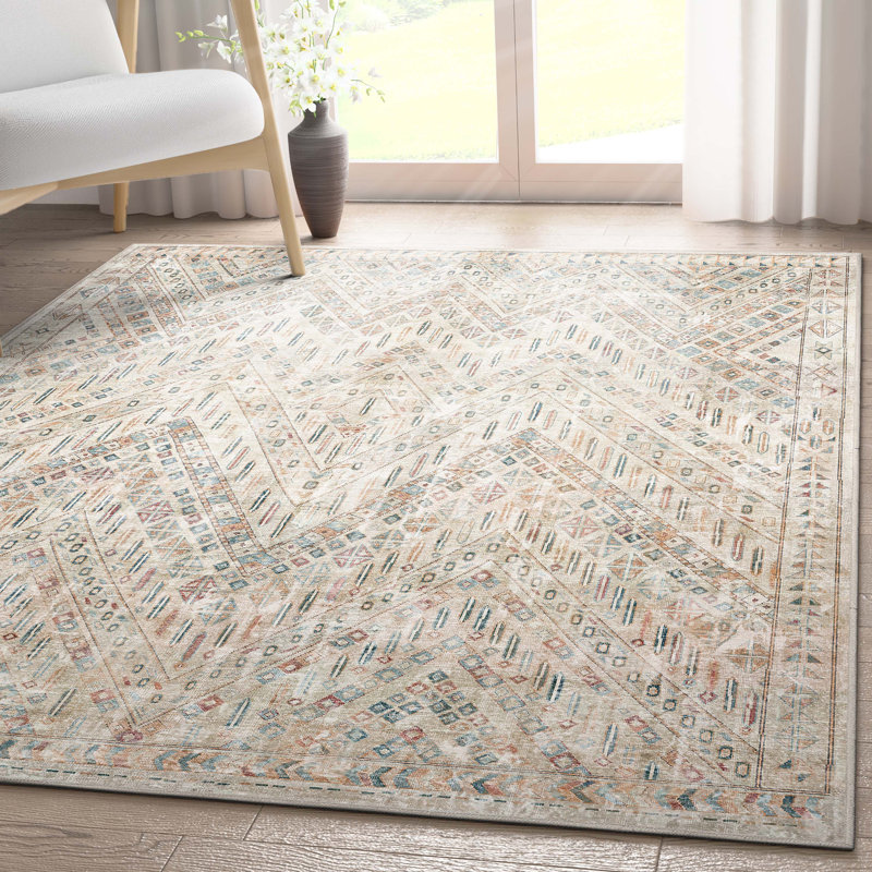 Tapis à chevrons ivoire Ervin Anya, Rectangle 6 pi x 9 pi