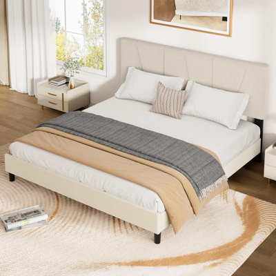 California King Upholstered Platform Bed Frame with 3-Level Adjustable Headboard, Sturdy Wood Slats, Heavy Duty 1200 lbs Capacity, Noise-Free, No Box Spring Needed, Easy Assembly - Beige