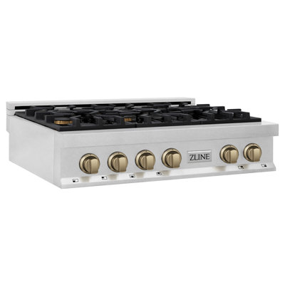 ZLINE Autograph 36 in. Legacy Gas Rangetop with 6 Burners in Satin Steel with Accents
