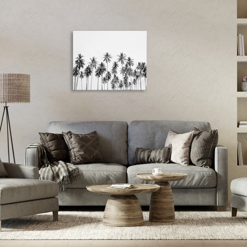 Palmiers paradis en toile monochrome, design par Sissi et Seb, H 24 po x l 30 po