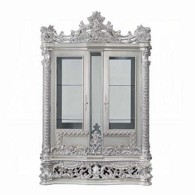 Valkyrie Glam Antique Platinum Curio Cabinet With Tempered Glass Panels