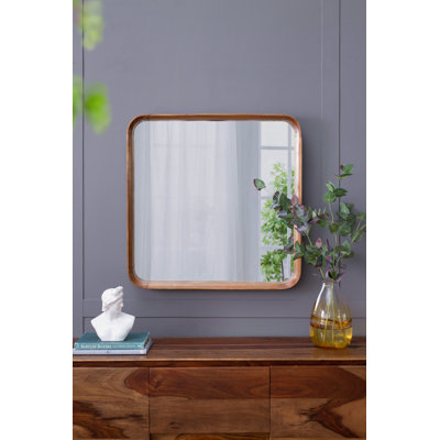 32"X32" Square Mirror With Wood Frame, Wall Mirror For Living Room Bathroom Entryway