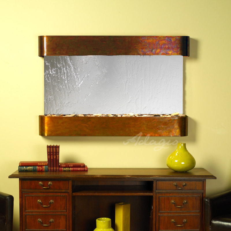 Sunrise Springs Acrylic Waterfall Fountain with Light, Silver Mirror, Rustic Copper