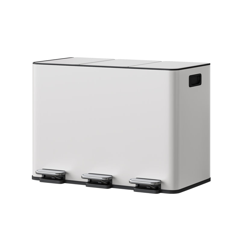 Stainless Steel Multi-Compartment Rubbish & Recycling Bin, White