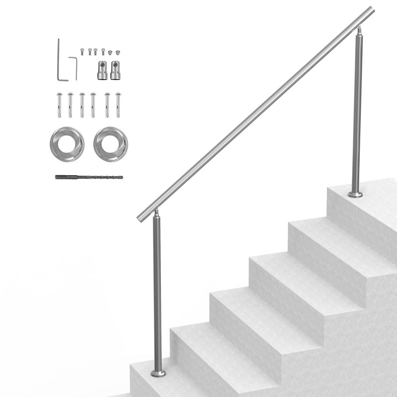 Rambarde pour escalier extérieur, ensemble de balustrade de 180 cm (70,9 po), style transitionnel, en acier inoxydable, avec trousse d'installation, pour personnes âgées, porche et terrasse.