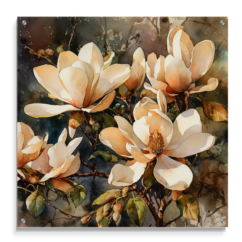 Crème Magnolia Symphony - Magnolias, art mural acrylique, H 16 po x l 16 po