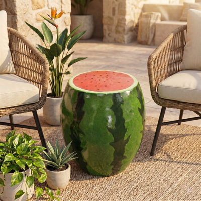 13.4" Watermelon Resin Garden Statue Oversized Tropical Decor for Patio, Balcony & Home