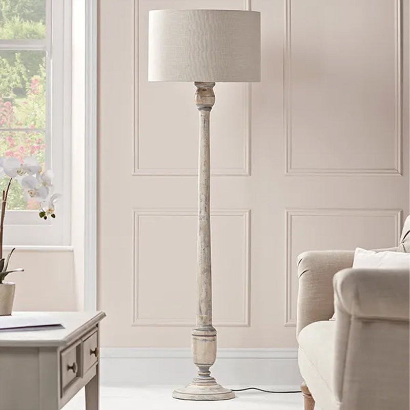 Beige-blanc + lin brun + lampes sur pied de forme libre en bois massif