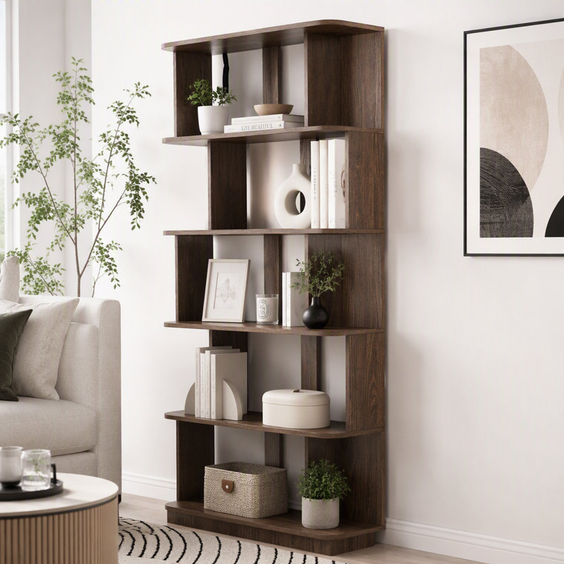 Bibliothèque de rangement ouverte à 5 niveaux L 31,5 "x H 64,56", Marron foncé