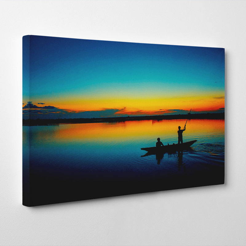 Landscape Evening Sunset Boat - Wall Art, 35cm H x 50cm W