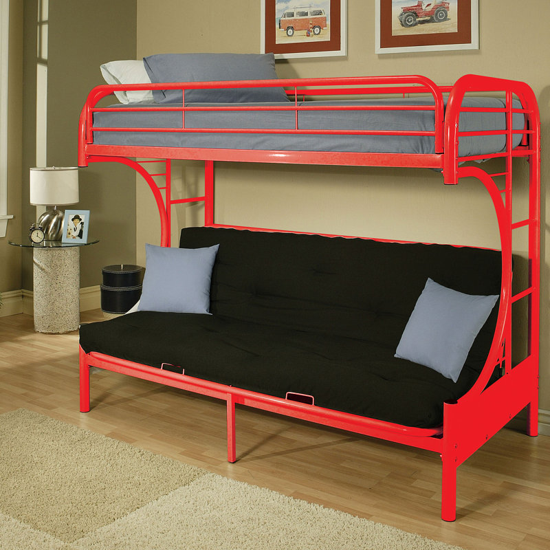 Alycea Futon Bunk Bed with Built-in Ladders, Twin Over Full, Red