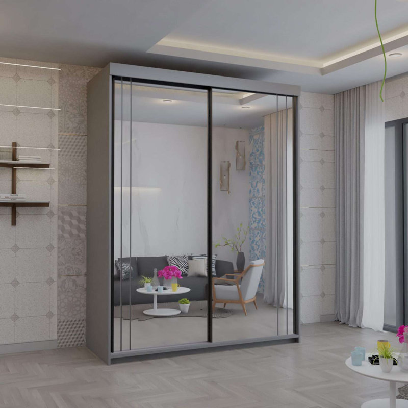 2 Door Laminate Wardrobe, Grey, 216cm H x 150cm W x 62cm D