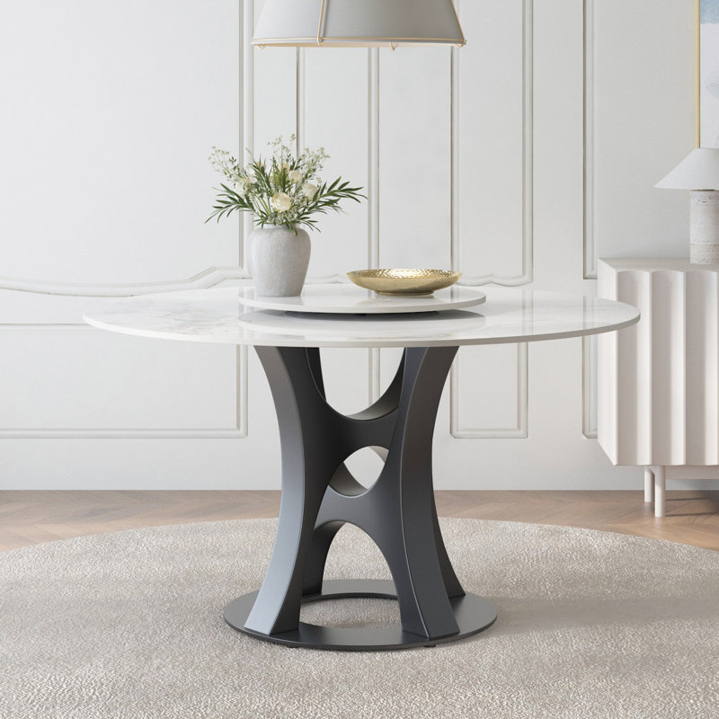 Table de salle à manger ronde à 4 ou 6 places avec plateau tournant en pierre frittée de 53 po Moiser