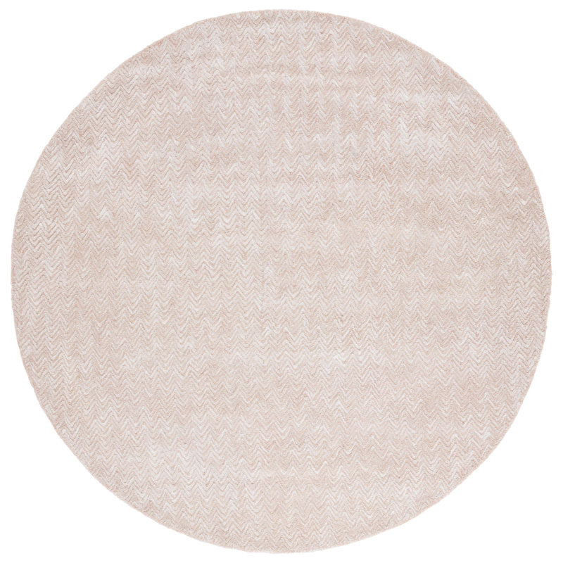 Brunilde Chevron Handmade Tufted Area Rug in Pink/Ivory, Round 6"