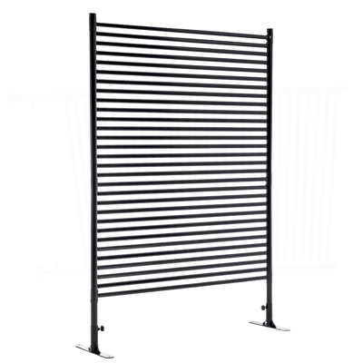 71.26''X46.65'' Outdoor Privacy Screens Freestanding,Metal Privacy Fence Panels For Outside, Slatted Privacy Screens With Stand,Black