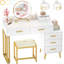 Bureau de coiffeuse avec tabouret et miroir DEL Grosmark-1374454032