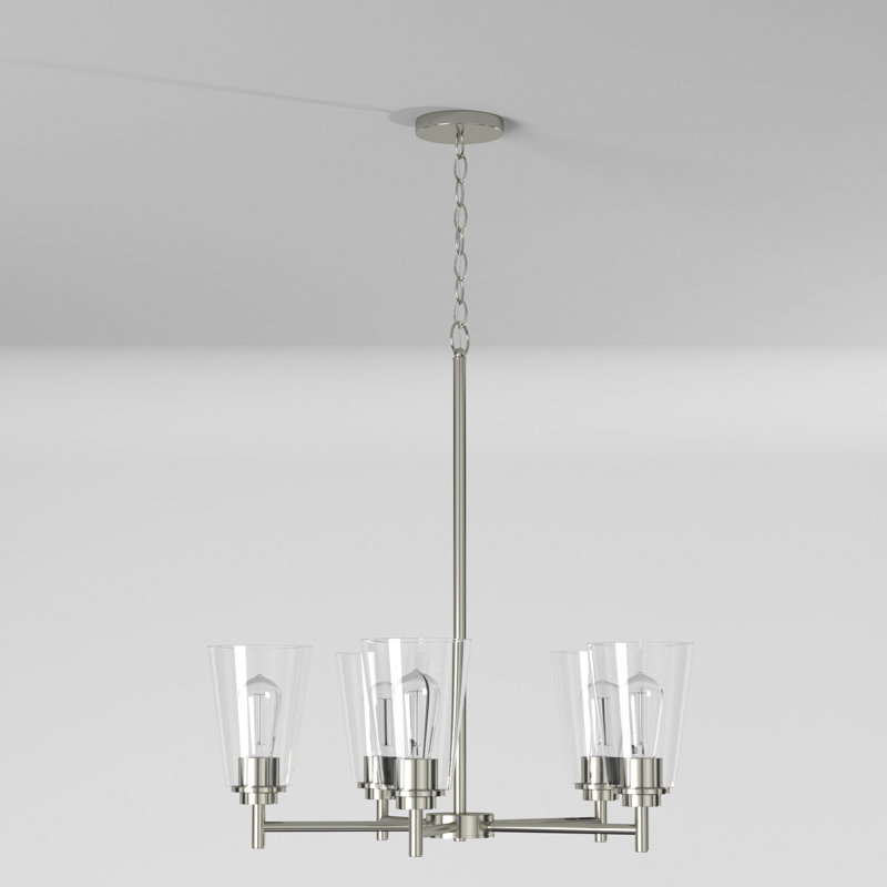 5 - Light Steel Dimmable Chandelier, Satin Platinum