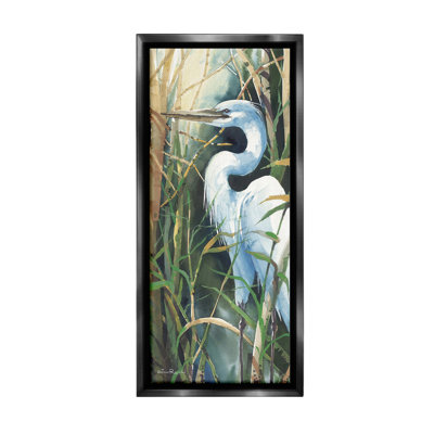 «Egret & Marshland Leaves Floater Frame» par John Rossini sur toile