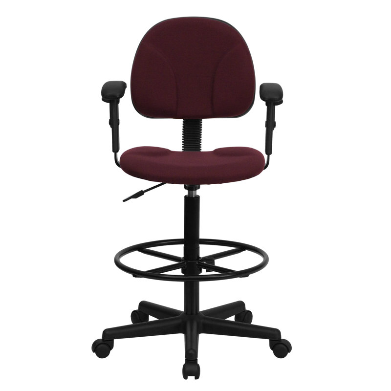 Fabric Drafting Chair with Adjustable Cylinders, Burgundy, Adjustable Arms