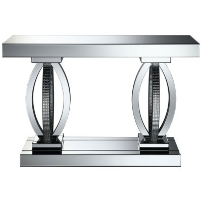 Console d'entrée réfléchissante en acrylique argenté réfléchissant, ajoute et style, largeur de 46,26 pouces, console de vestibule fonctionnelle avec base à piédestal, combine la fonction de style, la profondeur du produit