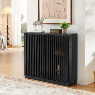 Mid Century Modern Fluted Hollowed Out Sideboard Cabinet With 2 Outlet Holes, Buffet Cabinet With Storage, Storage Cabinet For Living Room, Entryway, by Millwood Pines