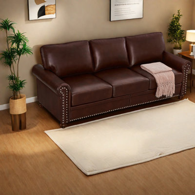 Elegant Burgundy Faux Leather Sofa With Storage, Modern Living Room Accent
