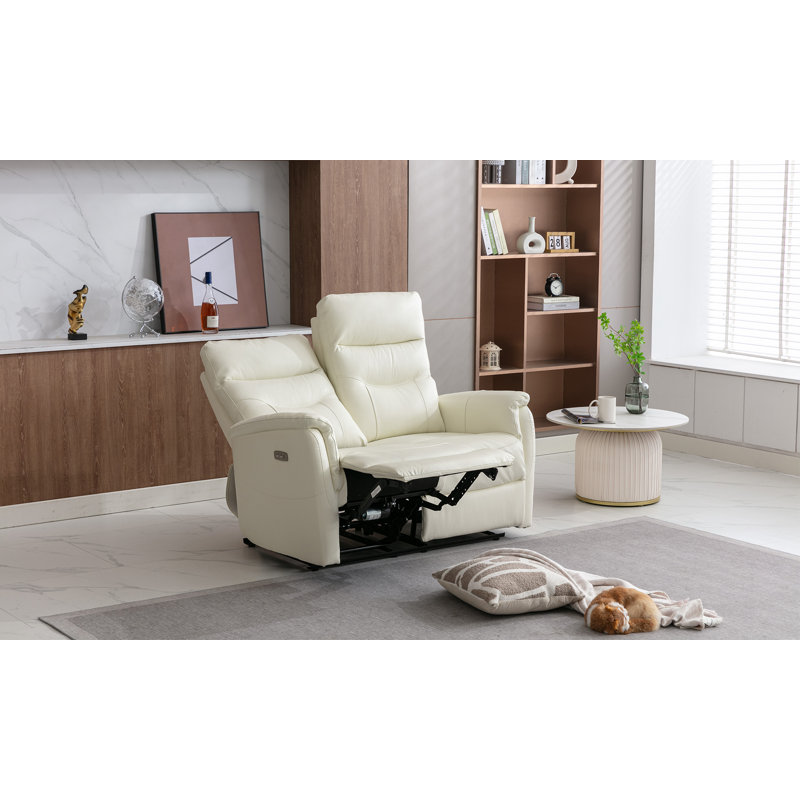 Viradis 52.4" Genuine Leather Zero Clearance Recliner Power Reclining Loveseat With USB Port, 2-Seater Recliner Couch