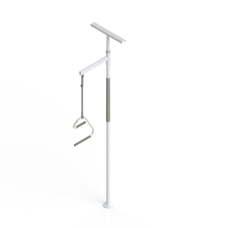 HEALTHCRAFT SuperTrapeze, (8-Feet) Floor to Ceiling Grab Bar, Pole with Overhead Trapeze, Support for Assisted Transfers in Bed, Features An Ultra-Ergonomic Offset Handle (300 Lbs. Capacity)
