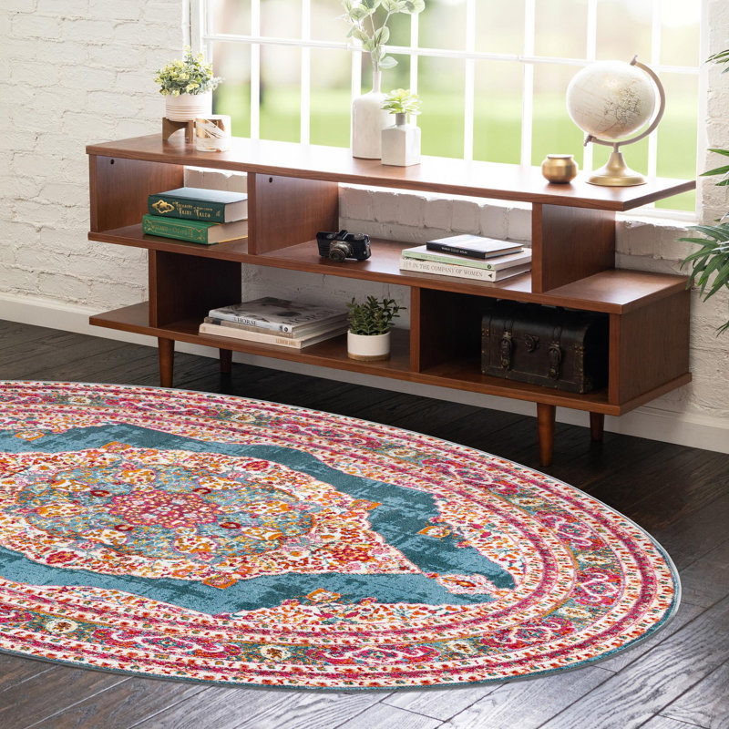 Tapis contemporain Mulvihill de couleur bleu sarcelle, Ovale 3 pi 3 po x 5 pi 3 po