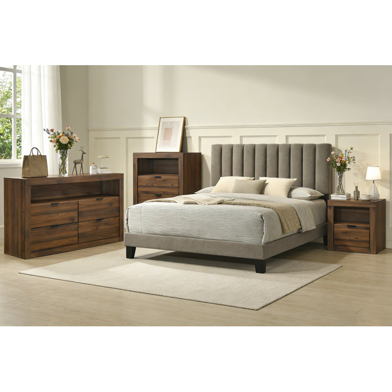 3-Pieces Bedroom Sets, Walnut